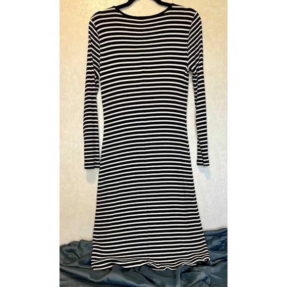 Old Navy Black & White Vertical Stripe Ribbed Dress - Picture 3 of 6